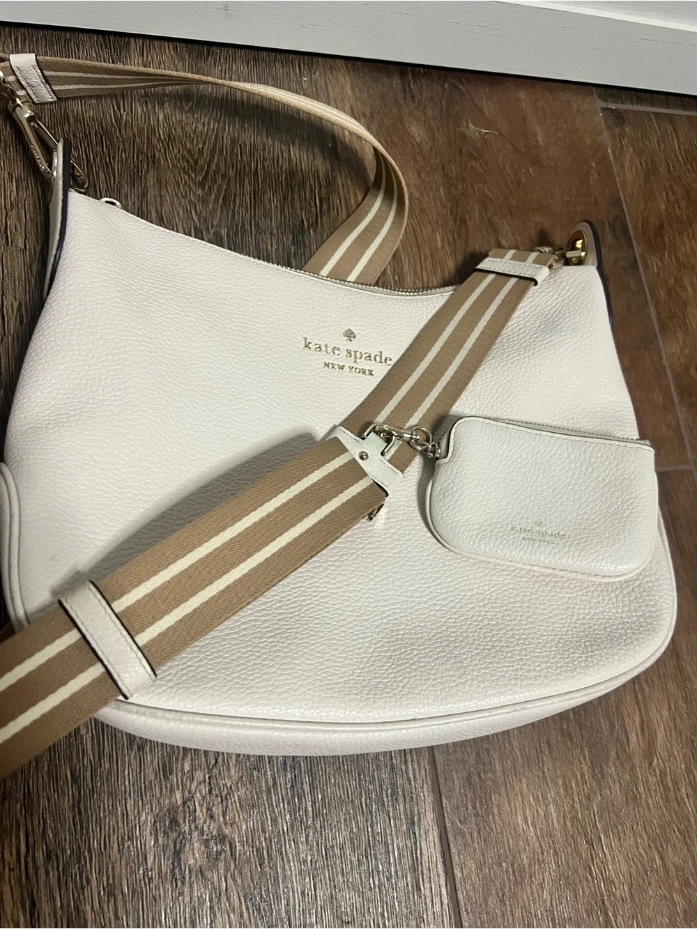 Kate Spade Rosie Crossbody Pebbled Leather Parchment White Bag With Pouch